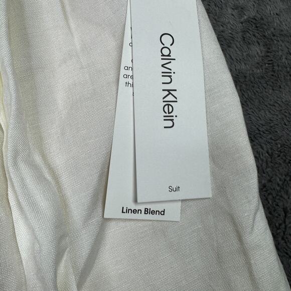 Calvin Klein Womens Linen Blend Suit Pants Belted NWT Sz 8 White High Rise - Picture 5 of 11